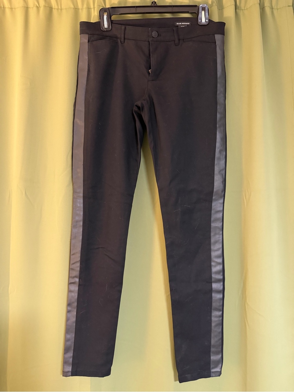 Club Monaco Black Trousers with Vinyl Stripe down leg